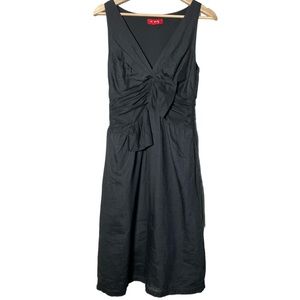 Derhy Dress Linen Ramie sleeveless black v-neck bow detail fits US size S